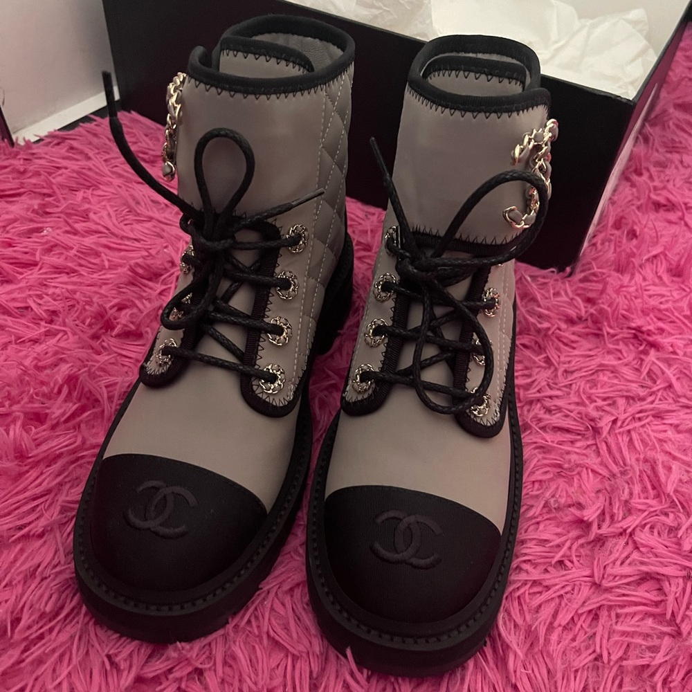 Chanel 2022 Interlocking CC Logo Combat Boots